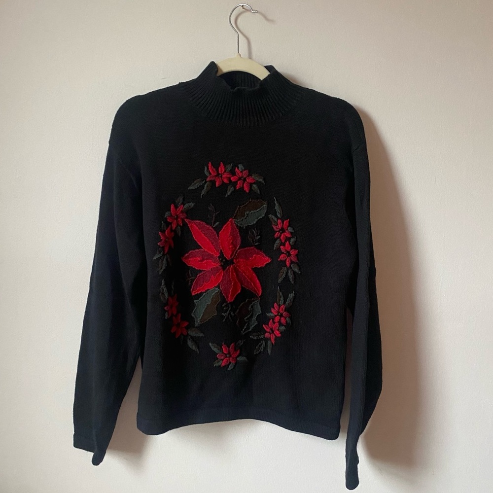 Poinsettia Wreath Holiday Sweater